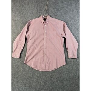 Neiman Marcus Mens 16.5 32/33‎ Red White Blue Checkered Trim Fit Dress Shirt